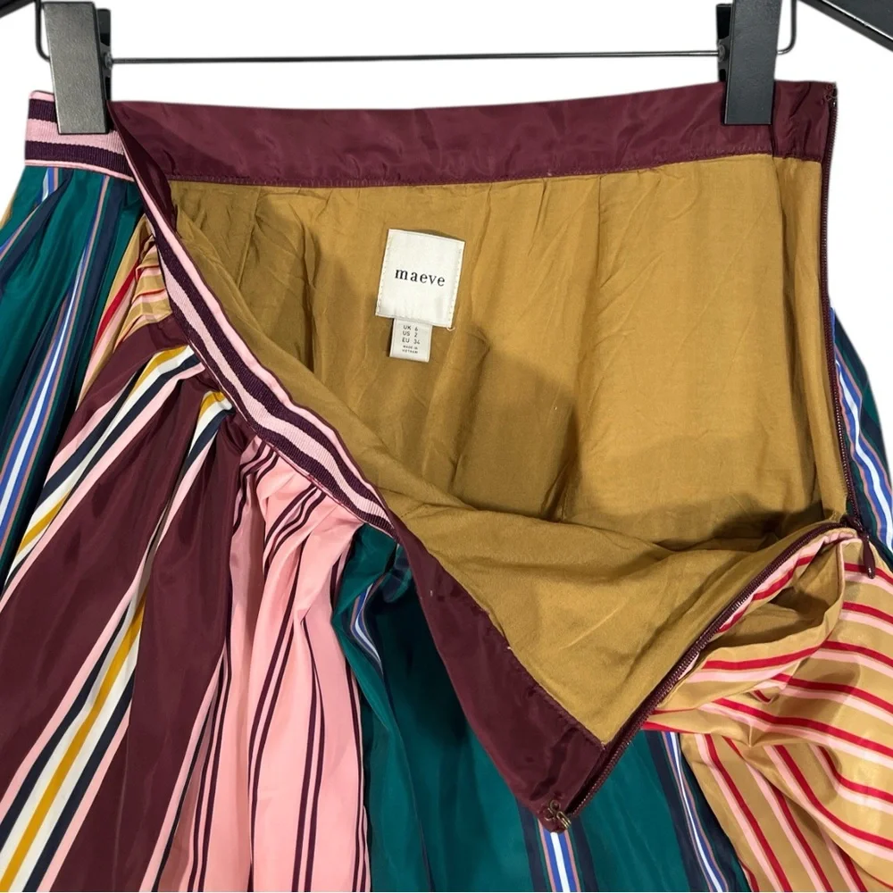 Anthropologie Maeve Taffeta Striped A-Line Mini Skirt Size 2 Multi Color